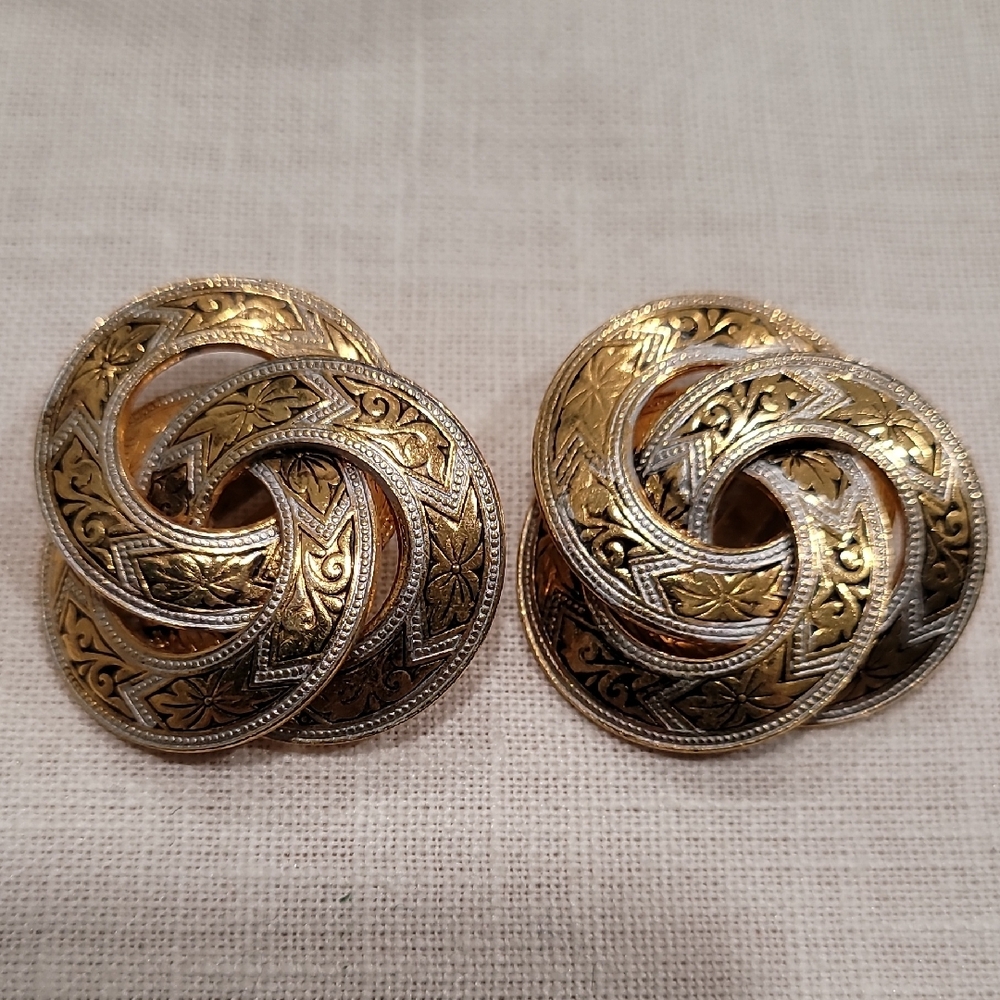 Earrings Vintage Damascene Clip